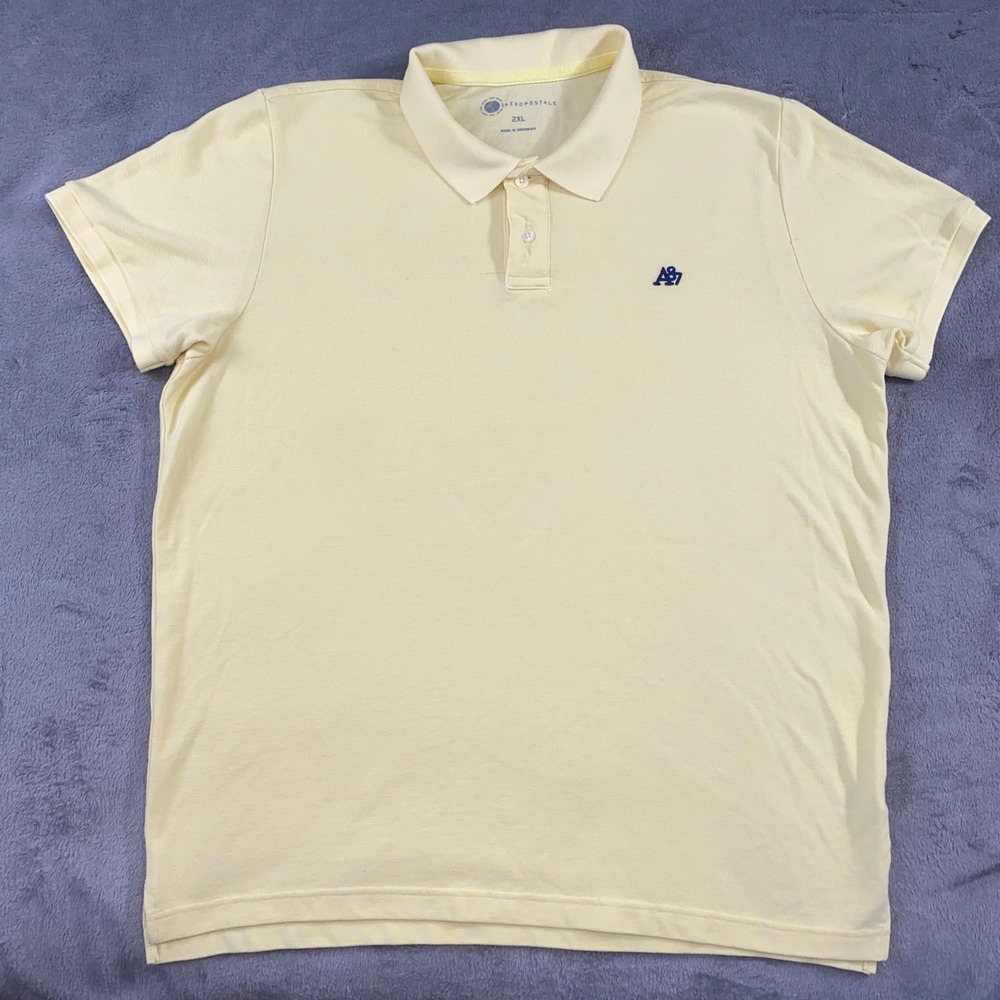 Aeropostale Polo Shirt‎ Mens 2XL Yellow A87 Logo Short Sleeve Pique Cotton Blend